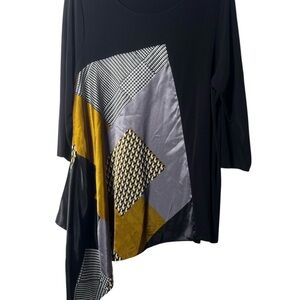 Alfani Black and Yellow Geometric Blouse
